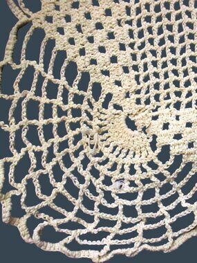 Vintage Beige Hand-Crocheted Lace Doily Table Decor With Intricate Design